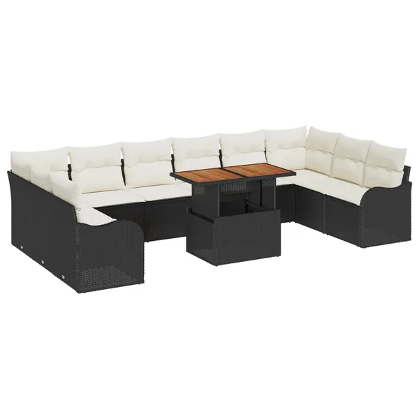 Ensemble de canapé de jardin 11 pcs Noir Poly rotin
