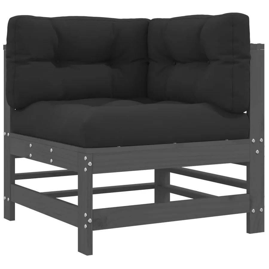 Canapé d'angle avec coussins gris bois de pin solide - 2