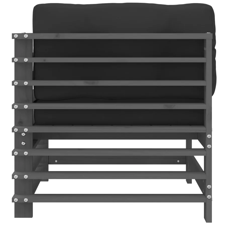 Canapé d'angle avec coussins gris bois de pin solide - 6