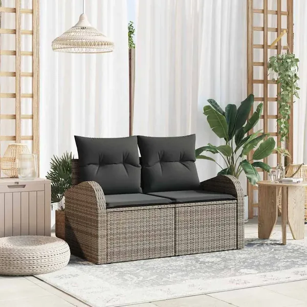 Canapé de jardin avec coussin Gris 124 x 62 x 69cm polyrotin
