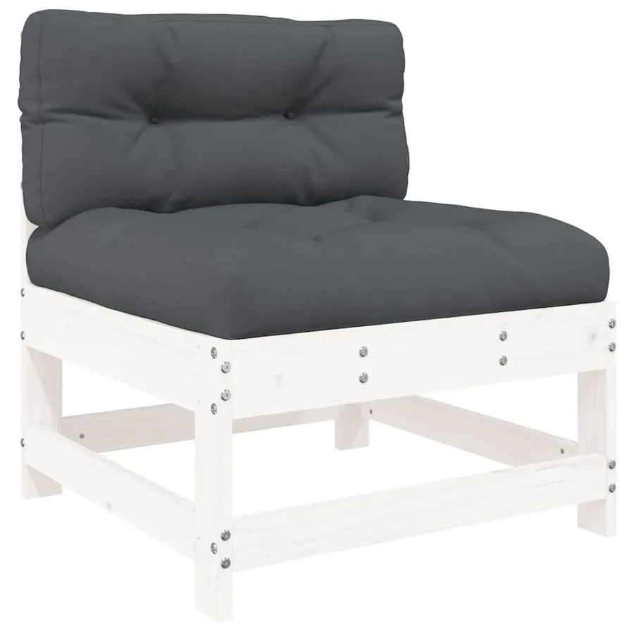 Salon de jardin 3 pcs avec coussins blanc bois massif - 5