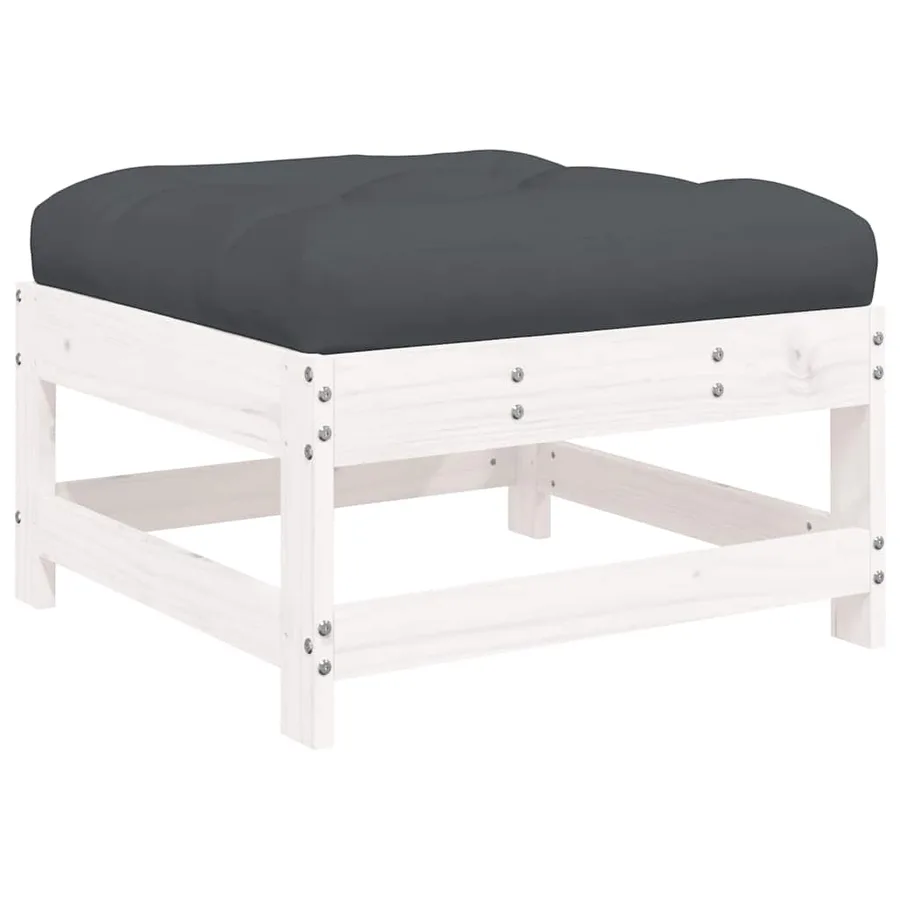 Salon de jardin 3 pcs avec coussins blanc bois massif - 6