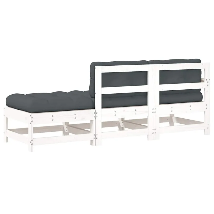Salon de jardin 3 pcs avec coussins blanc bois massif - 7
