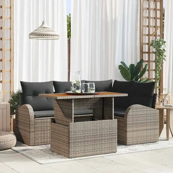 Ensemble de canapé de jardin 5 pcs Gris Poly rotin