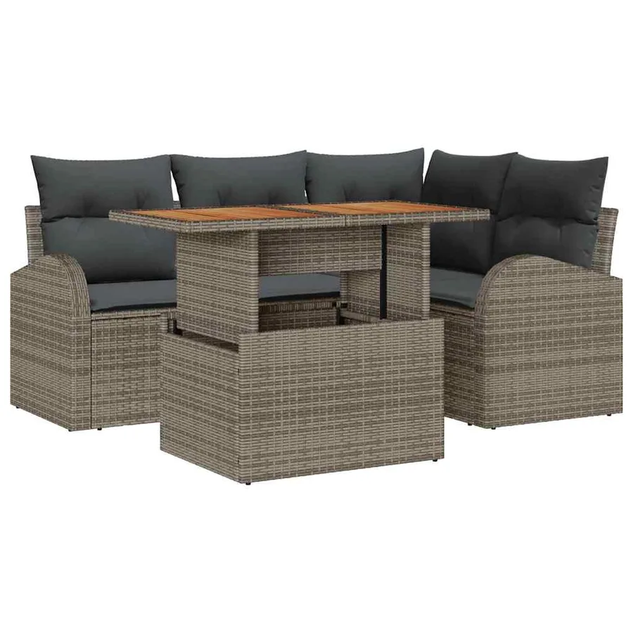 Ensemble de canapé de jardin 5 pcs Gris Poly rotin - 2