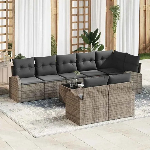 Ensemble de canapé de jardin avec coussin 9 pcs Gris polyrotin