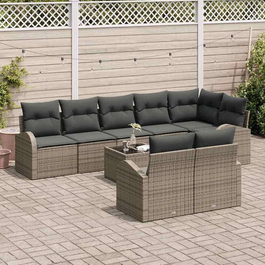 Ensemble de canapé de jardin avec coussin 9 pcs Gris polyrotin - 3