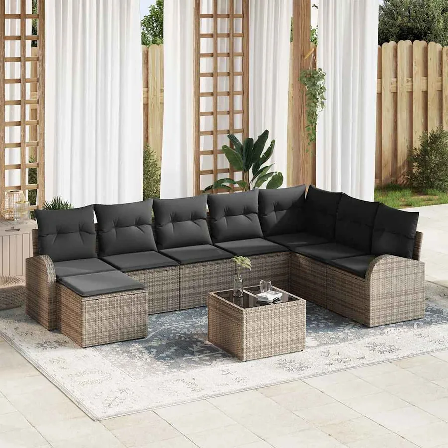 Ensemble de Canapés avec coussin 9 pcs Gris polyrotin