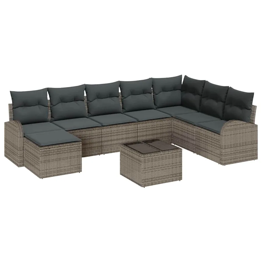 Ensemble de Canapés avec coussin 9 pcs Gris polyrotin - 2