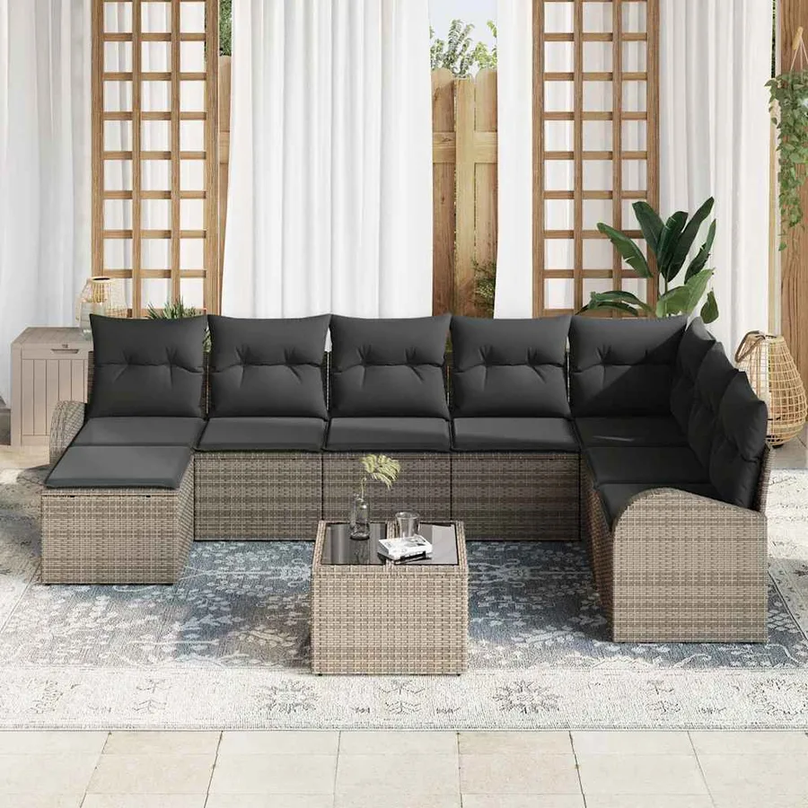 Ensemble de Canapés avec coussin 9 pcs Gris polyrotin - 3