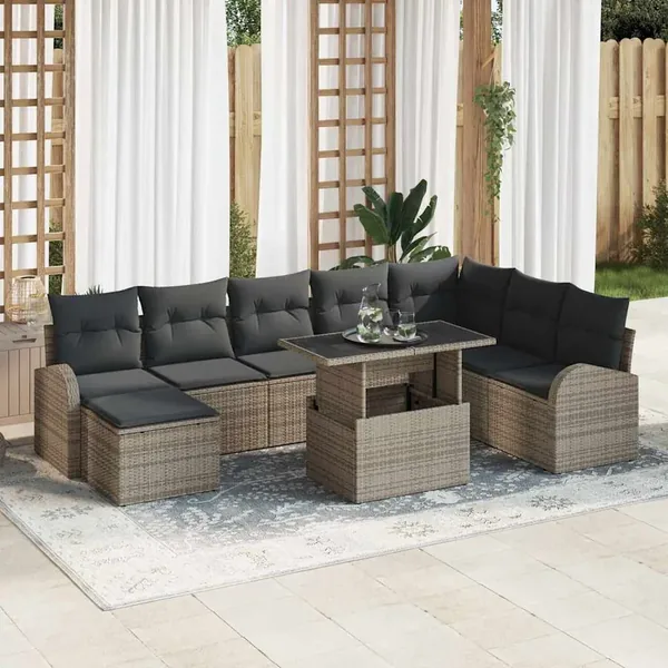 Ensemble de canapé de jardin 9 pcs Gris Poly rotin