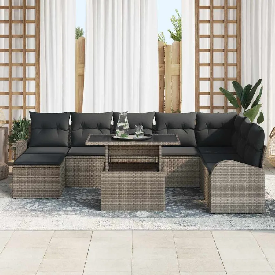 Ensemble de canapé de jardin 9 pcs Gris Poly rotin - 3