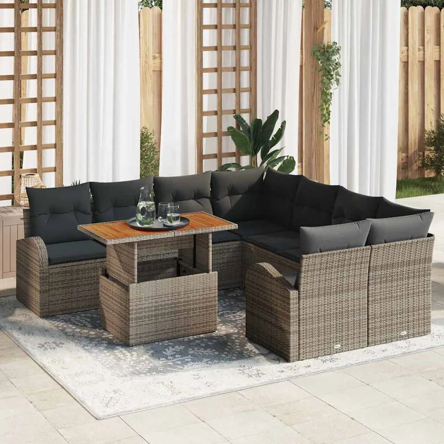 Ensemble de canapé de jardin 9 pcs Gris Poly rotin