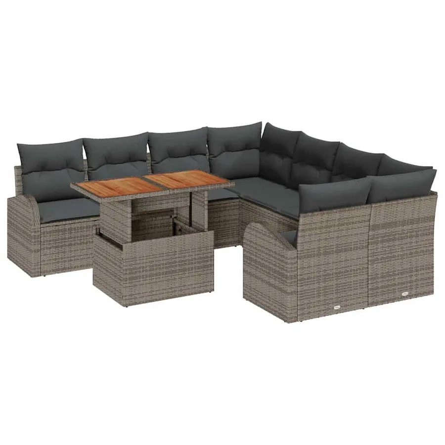 Ensemble de canapé de jardin 9 pcs Gris Poly rotin - 2