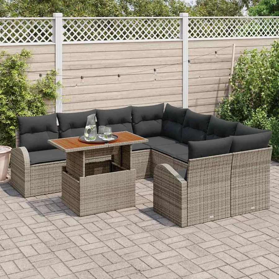 Ensemble de canapé de jardin 9 pcs Gris Poly rotin - 3