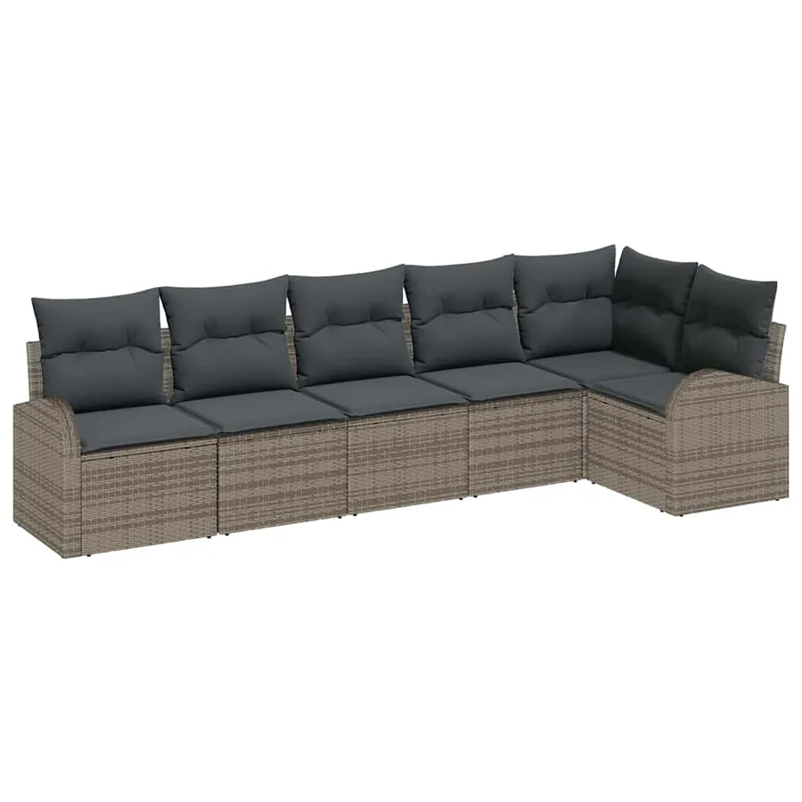 Ensemble de canapé de jardin avec coussin 6 pcs Gris polyrotin - 2