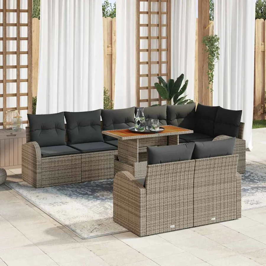Ensemble de canapé de jardin 9 pcs Gris Poly rotin