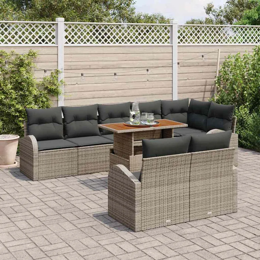 Ensemble de canapé de jardin 9 pcs Gris Poly rotin - 3