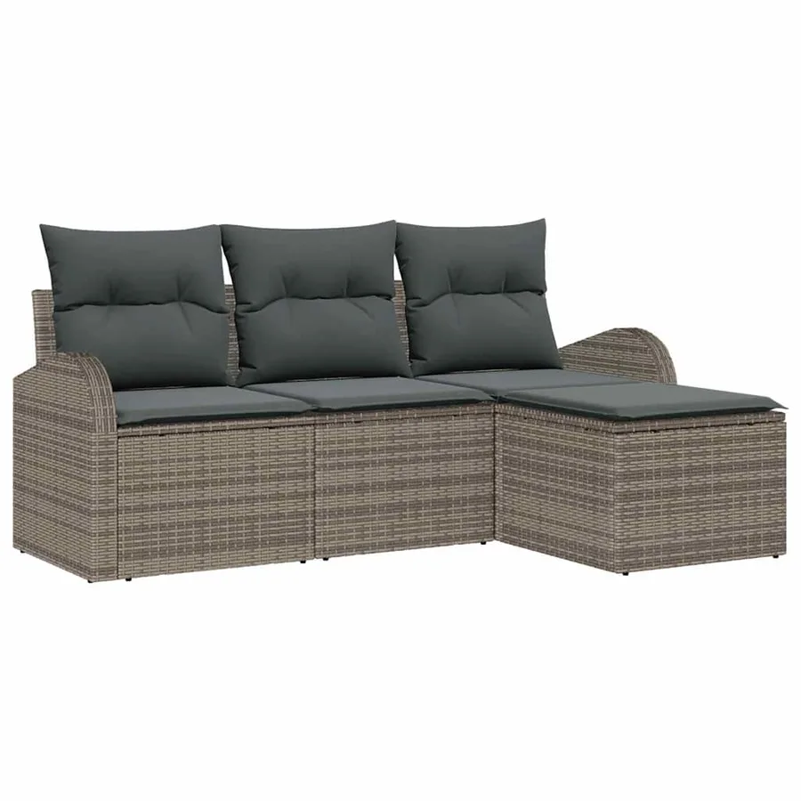 Ensemble de Canapés avec coussin 4 pcs Gris polyrotin - 2