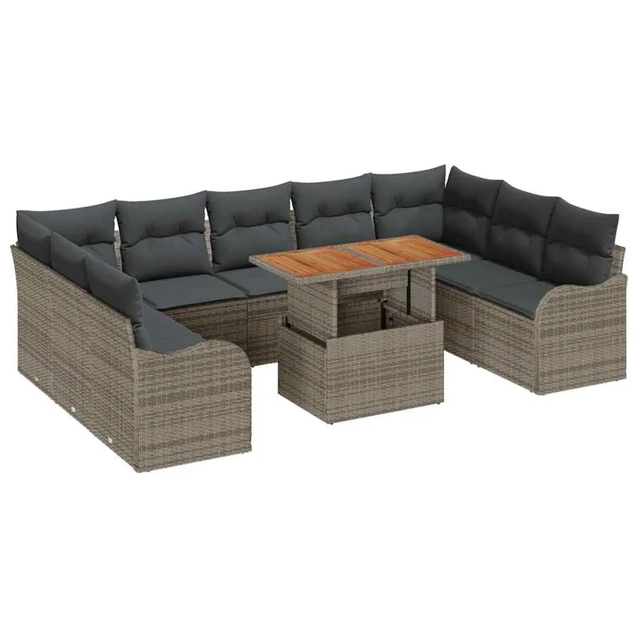 Ensemble de canapé de jardin 10 pcs Gris Poly rotin - 2