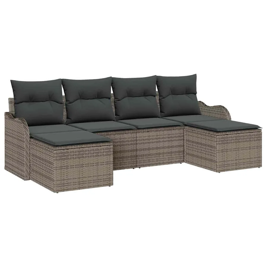 Ensemble de canapé de jardin avec stockage 6 pcs Gris polyrotin - 2