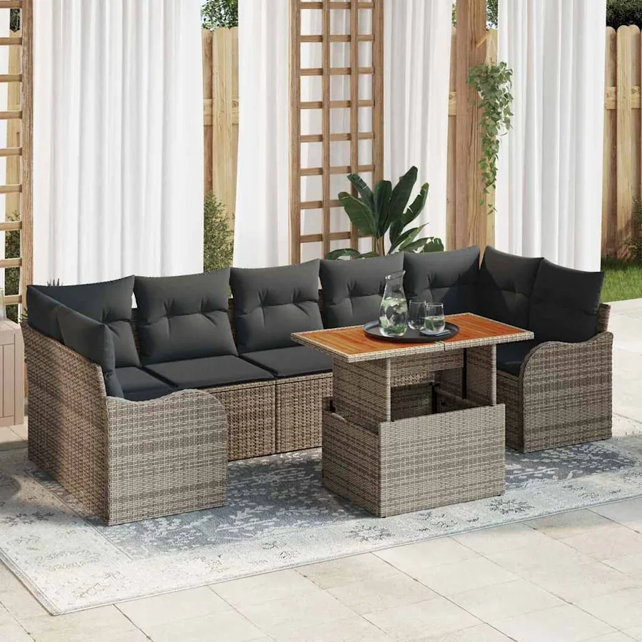 Ensemble de canapé de jardin 8 pcs Gris Poly rotin