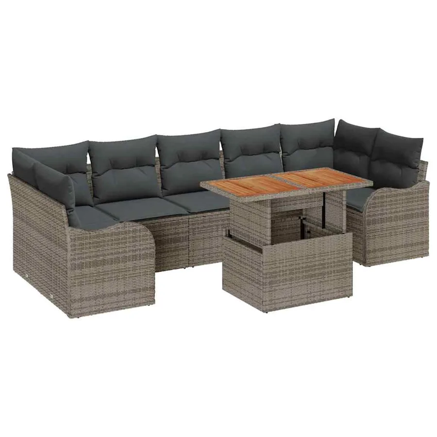 Ensemble de canapé de jardin 8 pcs Gris Poly rotin - 2