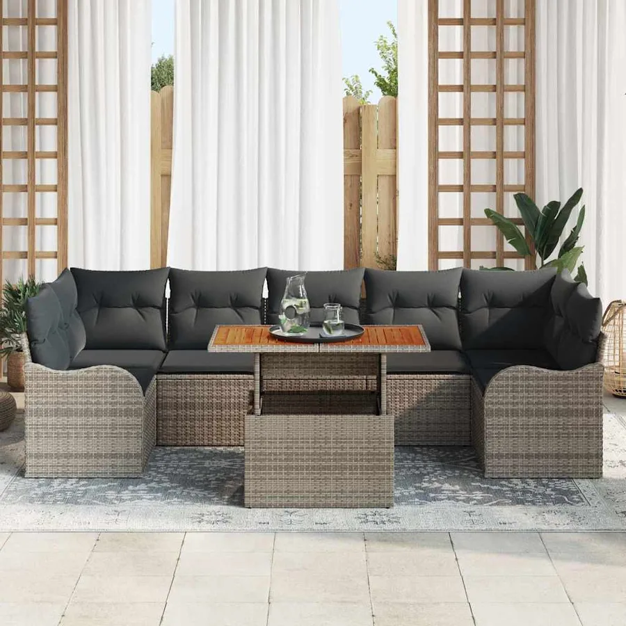 Ensemble de canapé de jardin 8 pcs Gris Poly rotin - 3