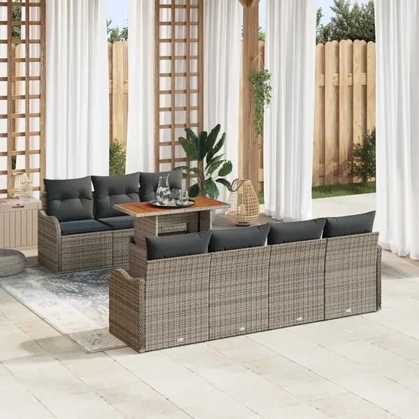 Ensemble de canapé de jardin 8 pcs Gris Poly rotin