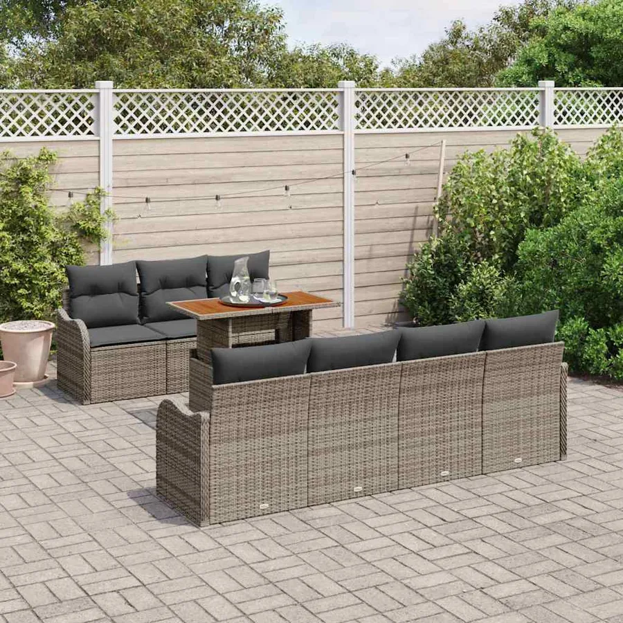 Ensemble de canapé de jardin 8 pcs Gris Poly rotin - 3