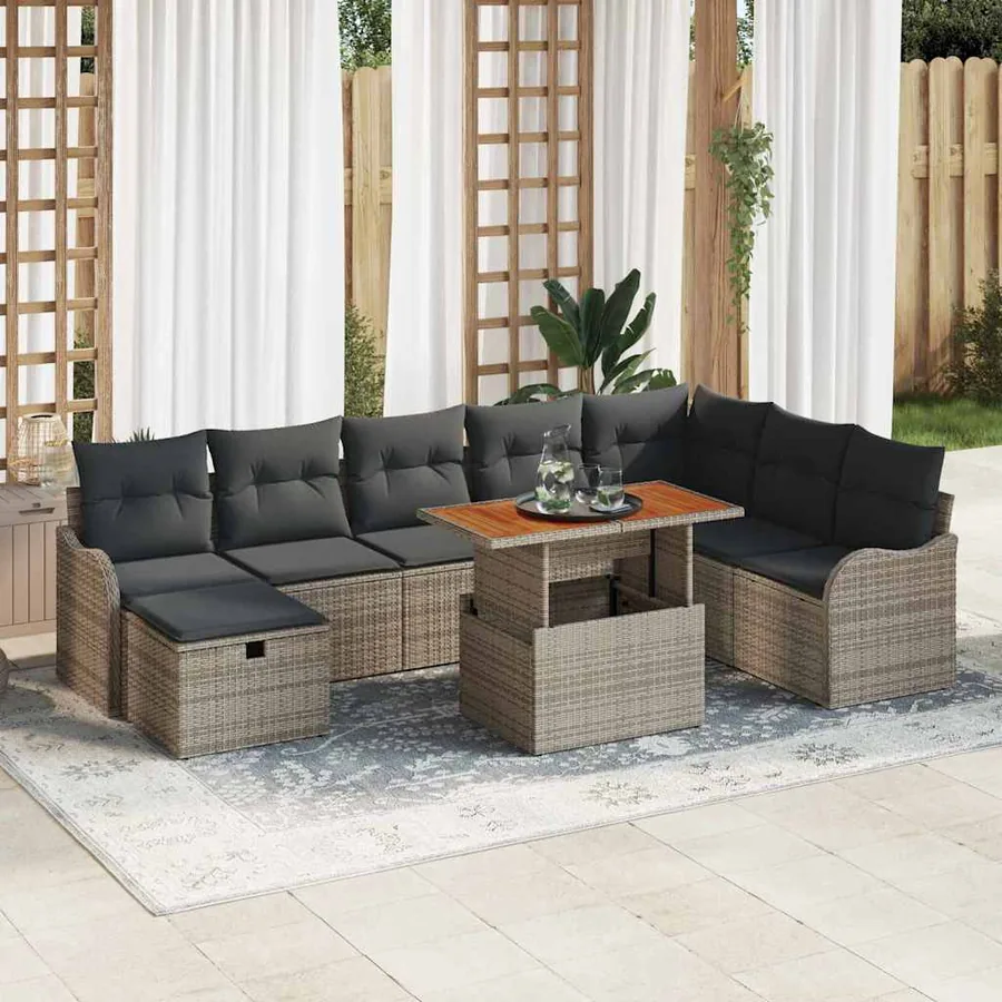 Ensemble de canapé de jardin avec coussin 9 pcs Gris polyrotin