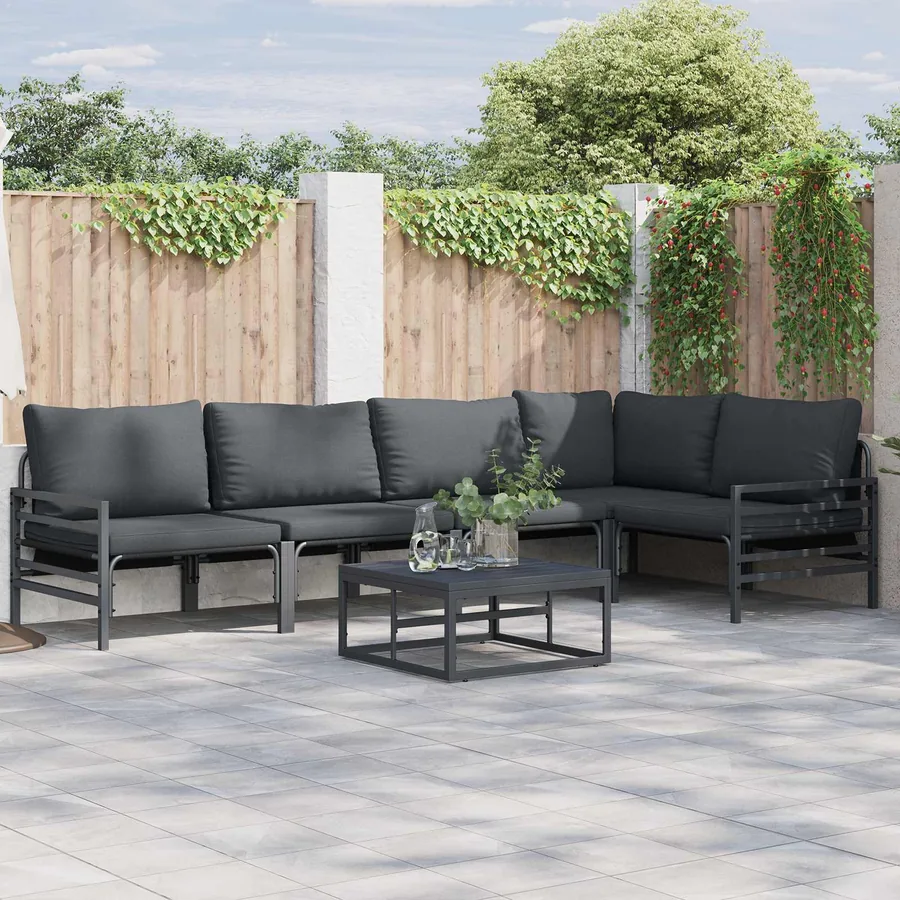 Ensemble de canapé de jardin avec coussin 5 pcs Noir Acier