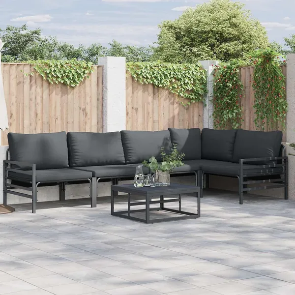 Ensemble de canapé de jardin avec coussin 5 pcs Noir Acier