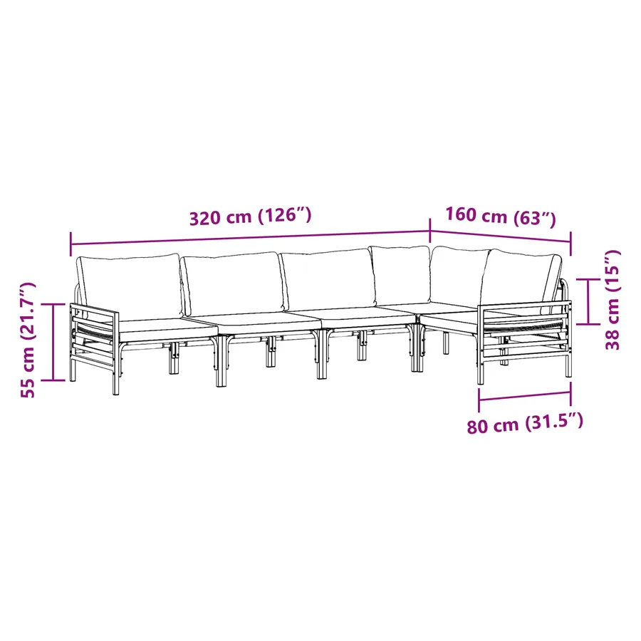 Ensemble de canapé de jardin avec coussin 5 pcs Noir Acier - 14