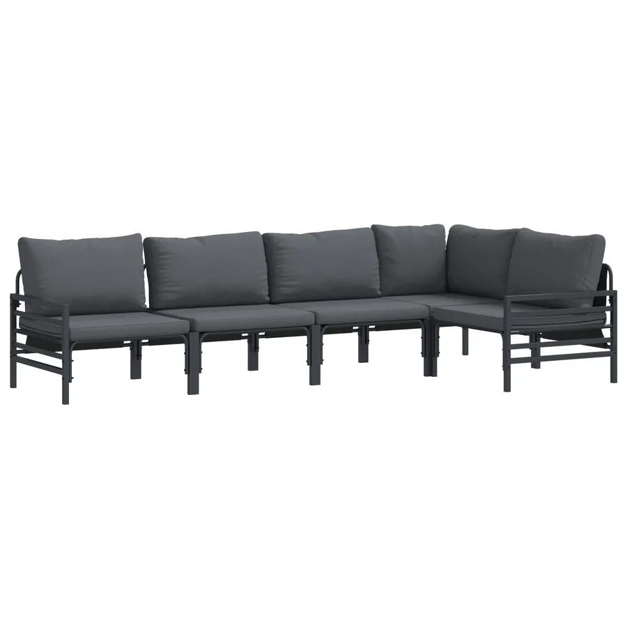 Ensemble de canapé de jardin avec coussin 5 pcs Noir Acier - 2
