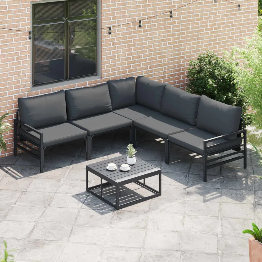 Ensemble de canapé de jardin avec coussin 5 pcs Noir Acier - 5
