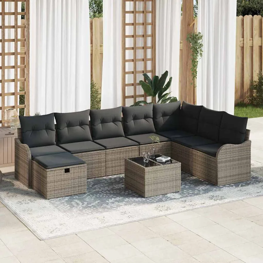 Ensemble de canapé de jardin avec coussin 9 pcs Gris Poly rotin