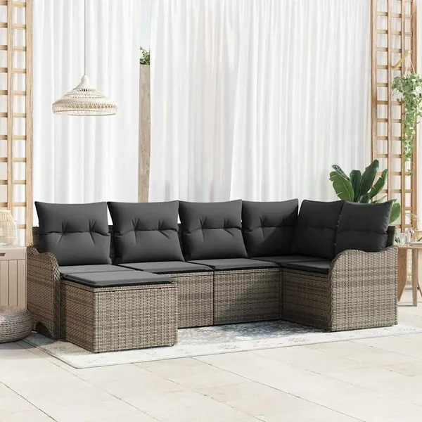 Ensemble de canapé de jardin avec coussin 6 pcs Gris Poly rotin
