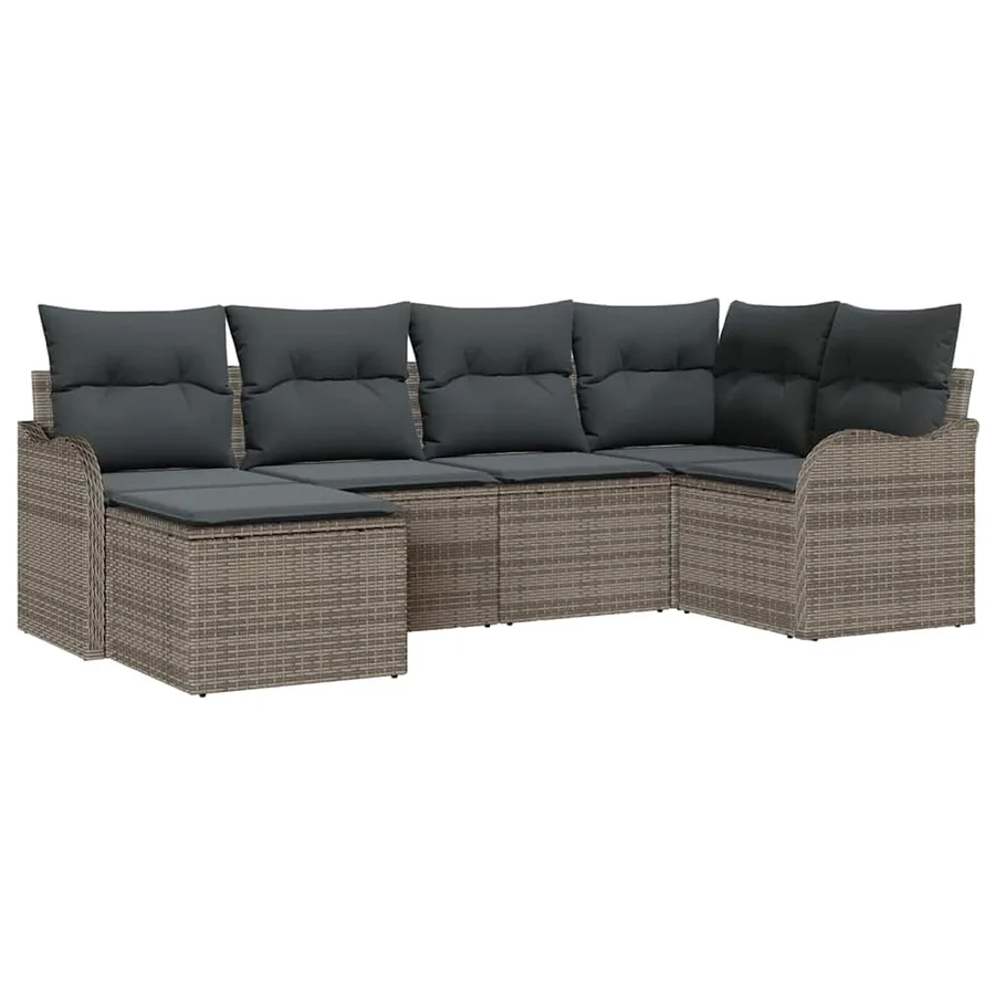 Ensemble de canapé de jardin avec coussin 6 pcs Gris Poly rotin - 2
