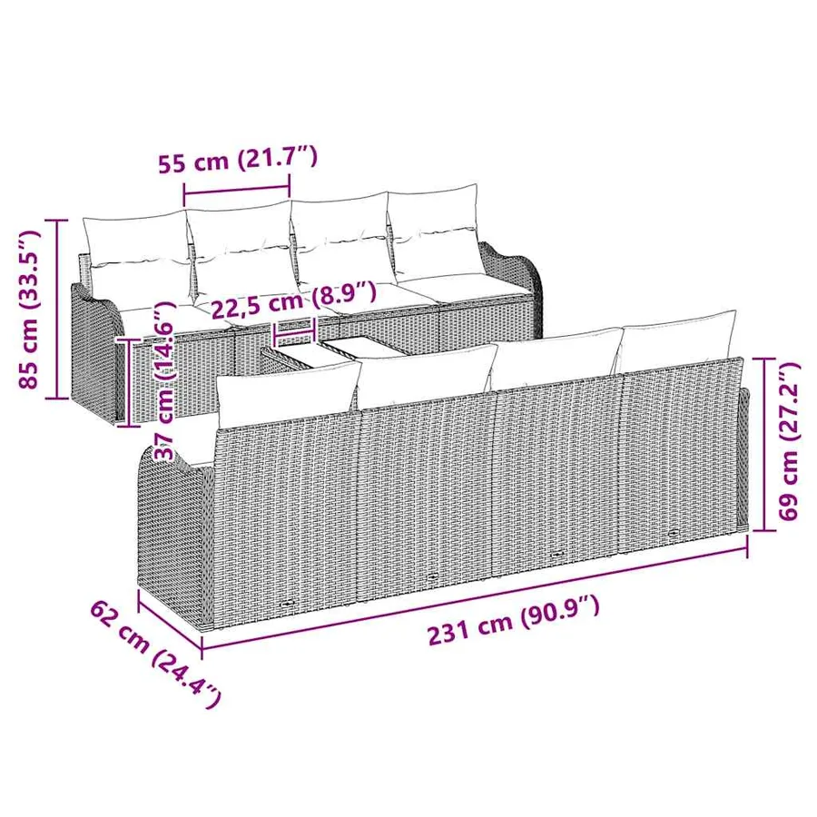 Ensemble de canapé de jardin avec coussin 9 pcs Gris - 11