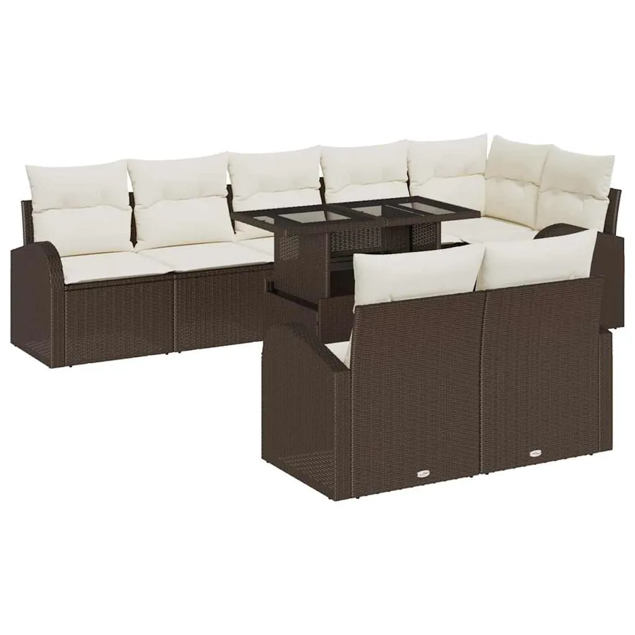 Ensemble de canapé de jardin 9 pcs Marron et Crème polyrotin - 2