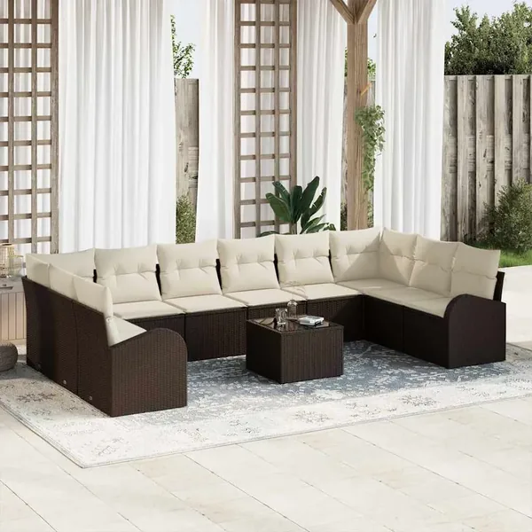 Ensemble de Canapés avec coussin 11 pcs Marron Polyrotin