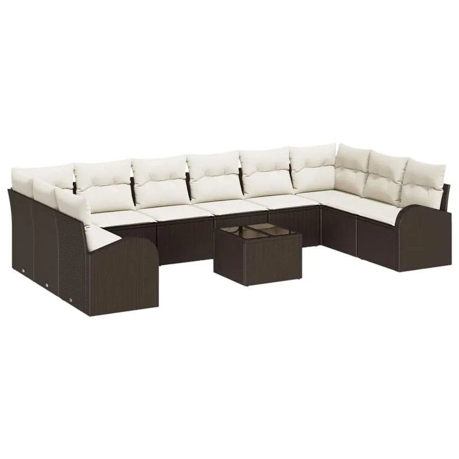 Ensemble de Canapés avec coussin 11 pcs Marron Polyrotin - 2