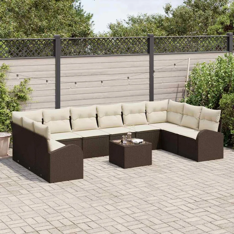 Ensemble de Canapés avec coussin 11 pcs Marron Polyrotin - 3