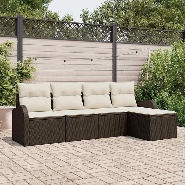 Ensemble de canapé de jardin 5 pcs Marron polyrotin