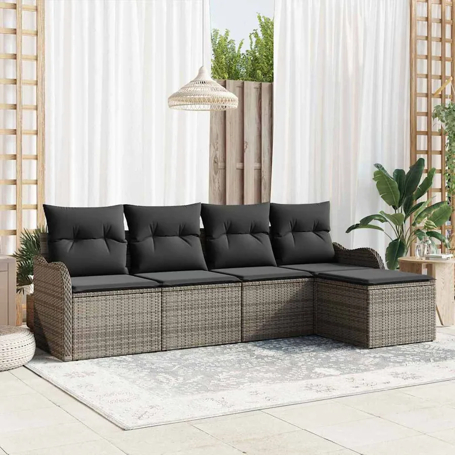 Ensemble de canapé de jardin avec coussin 5 pcs Gris Poly rotin
