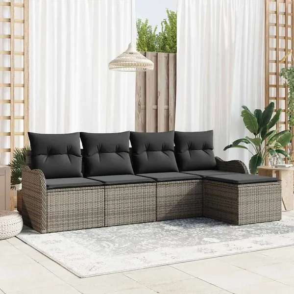 Ensemble de canapé de jardin avec coussin 5 pcs Gris Poly rotin