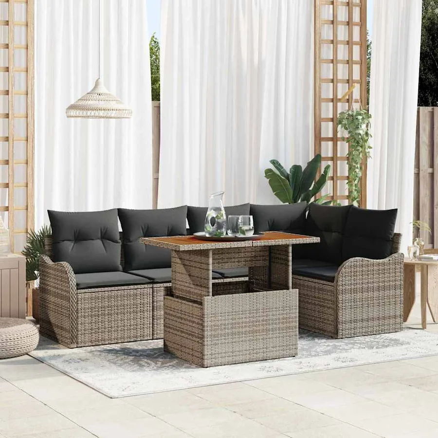 Ensemble de canapé de jardin 6 pcs Gris Poly rotin