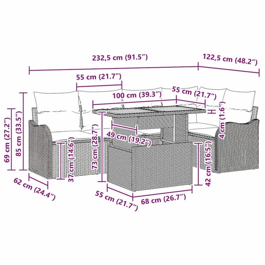 Ensemble de canapé de jardin 6 pcs Gris Poly rotin - 15