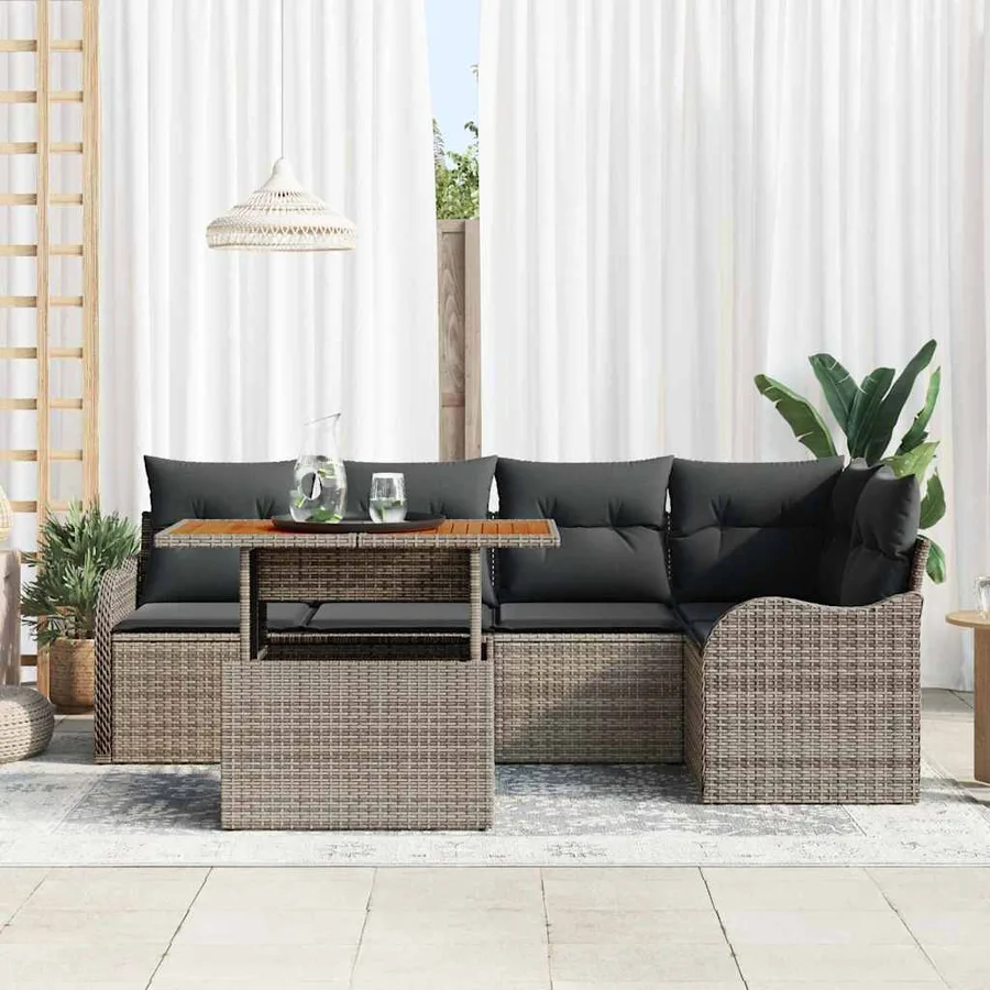 Ensemble de canapé de jardin 6 pcs Gris Poly rotin - 3